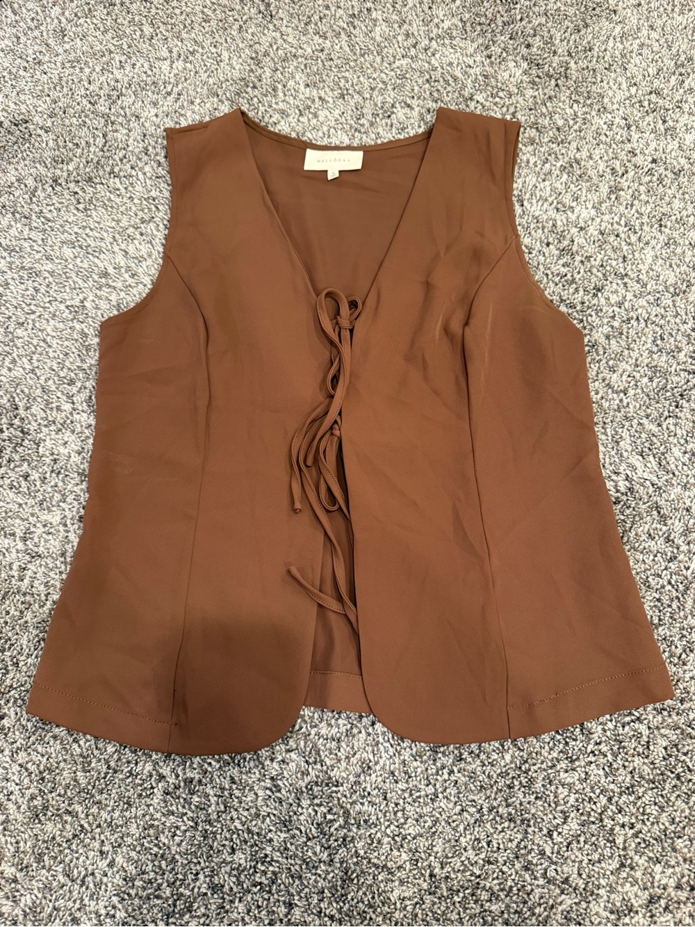 Melloday Women’s Brown Lace-Up Sleeveless Vest Top Size Medium Stretch